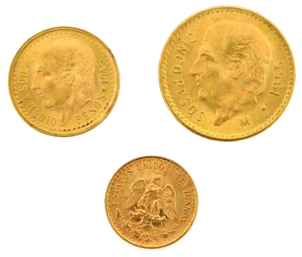 COINS: LOT OF THREE MEXICO PESOS IN