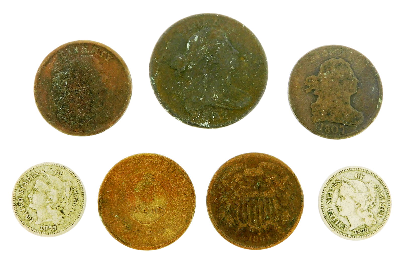 COINS: SEVEN US TYPE COINS,