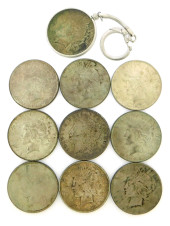 COINS: TEN MORGAN AND PEACE SI