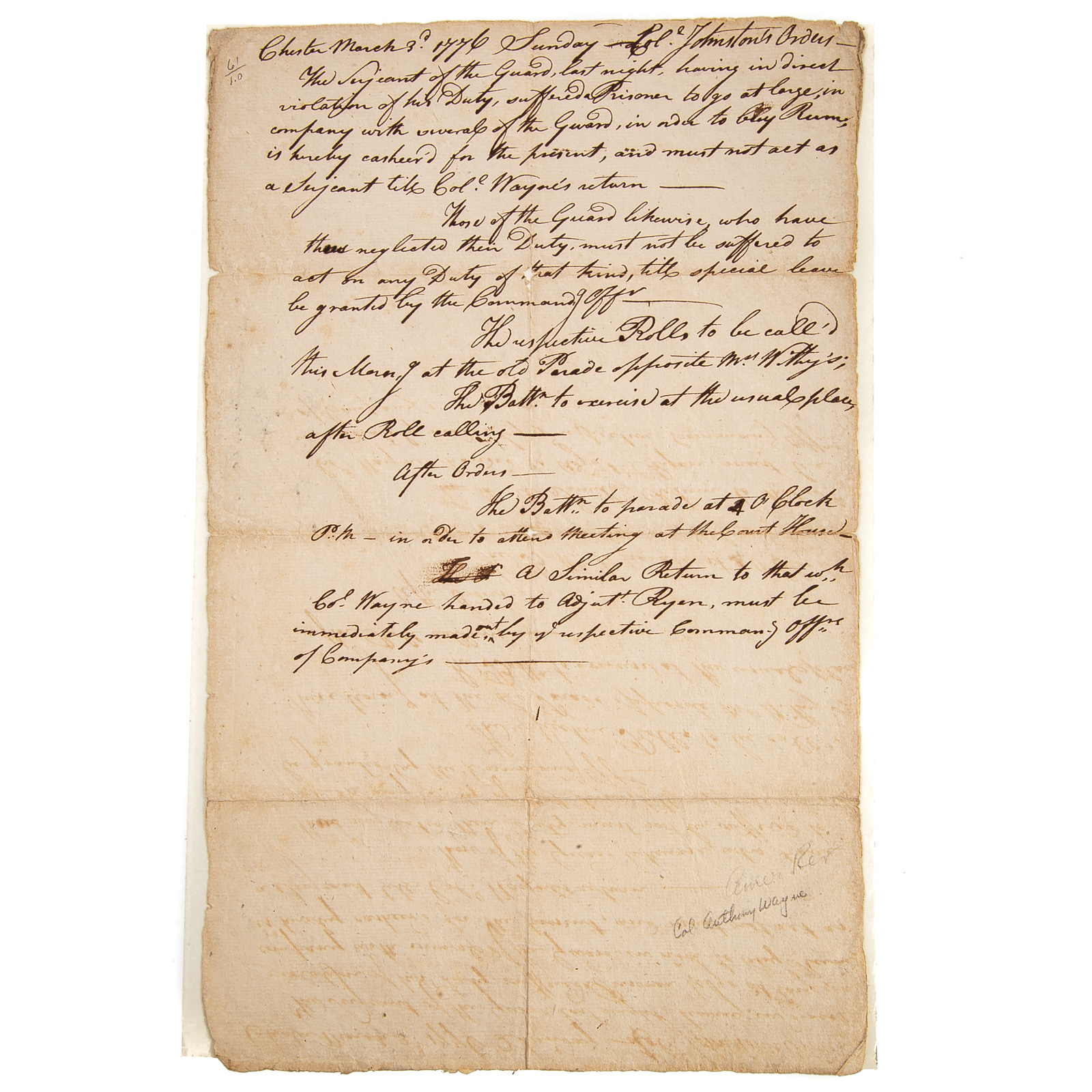 COL. F. JOHNSTON, ORDERS, 4TH PA