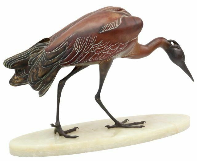 COLD PAINTED BRONZE HERON SCULPTURE