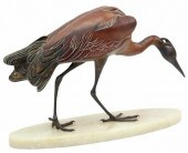COLD PAINTED BRONZE HERON SCUL