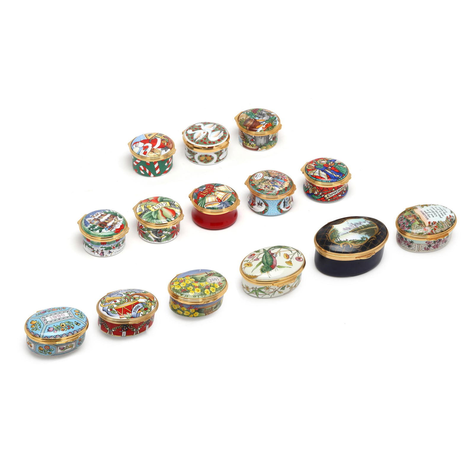 COLLECTION OF (14) ENAMEL PILL