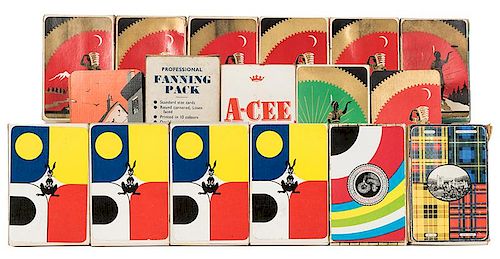 COLLECTION OF 17 FANNING DECKS OF