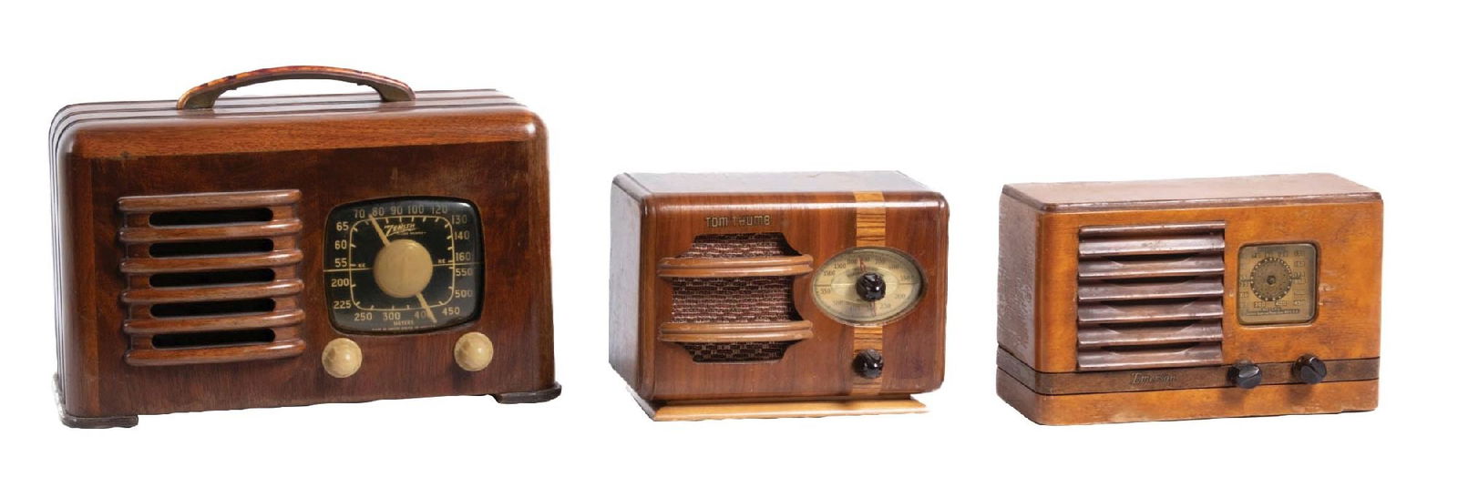 COLLECTION OF 3 WOOD TABLE RADIOSC.