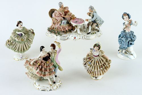 COLLECTION OF 5 DRESDEN PORCELAIN