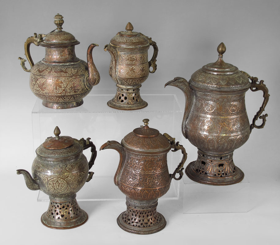 COLLECTION OF 5 PERSIAN BRASS
