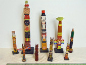 COLLECTION OF 9 TOTEM POLES, 1