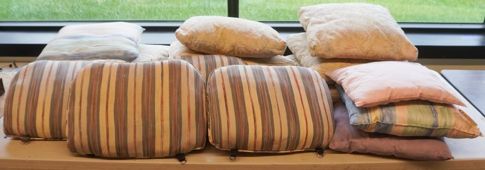 COLLECTION OF ASSORTED CUSHIONS AND