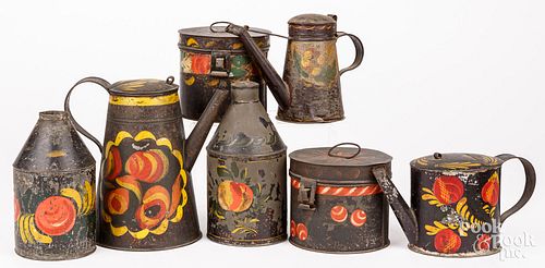 COLLECTION OF BLACK TOLEWARE,