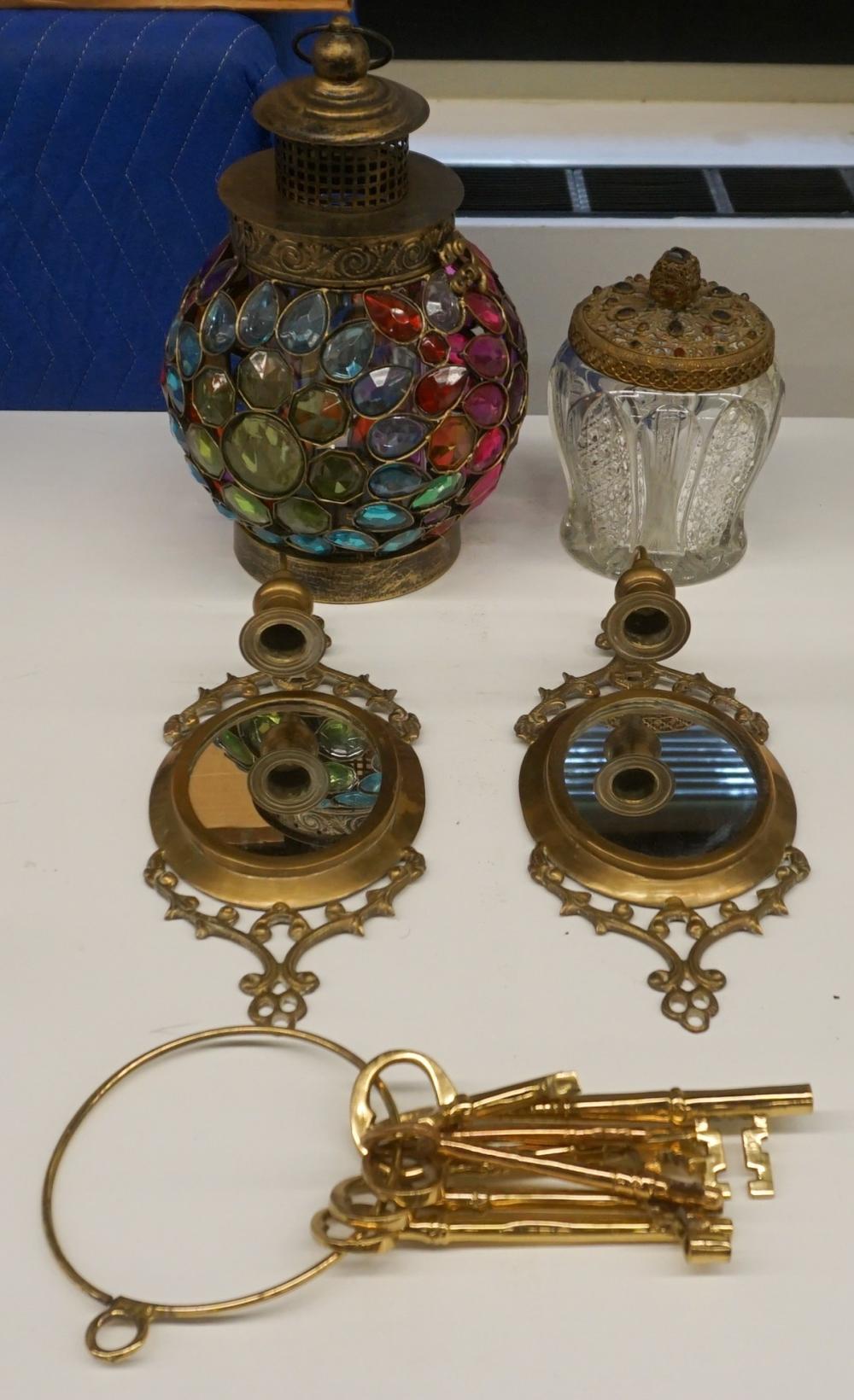COLLECTION OF BRASS AND GLASS TABLE
