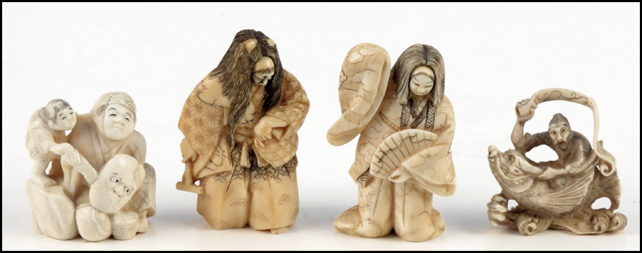 COLLECTION OF CARVED IVORY FIGURES.