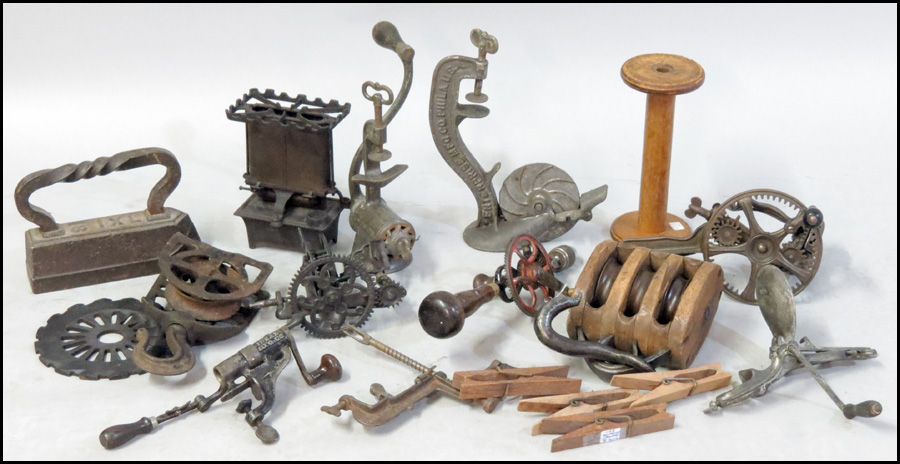 COLLECTION OF CAST IRON AND WOOD