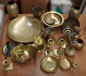 COLLECTION OF CHASED BRASS VAS