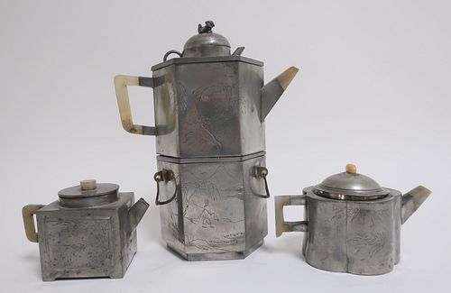 COLLECTION OF CHINESE PEWTER TEA