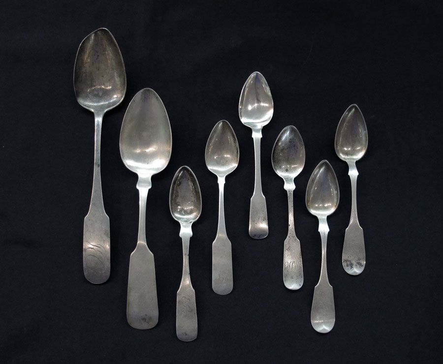 COLLECTION OF COIN SILVER FIDDLE