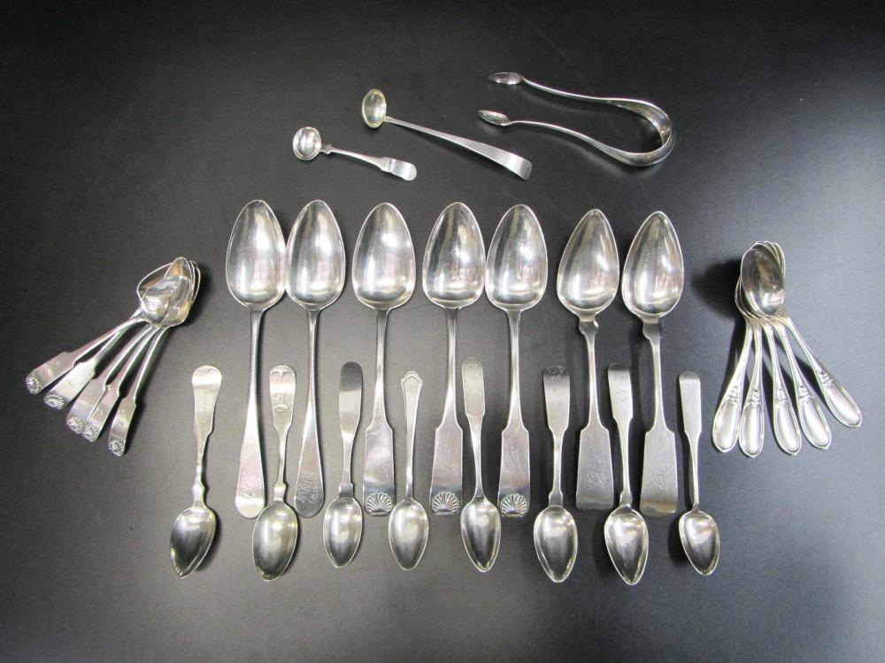 COLLECTION OF COIN SILVER FLATWARE,
