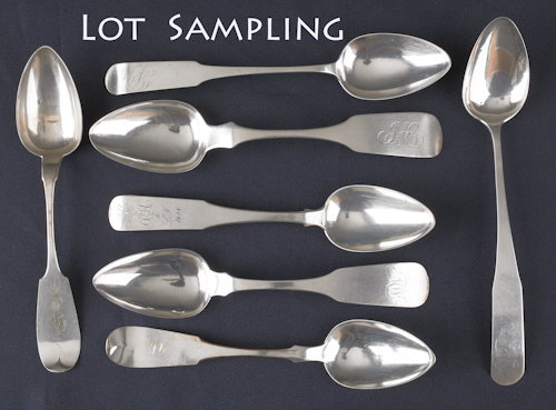 Collection of coin silver serving