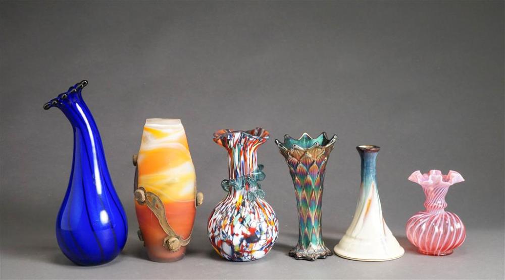 COLLECTION OF COLORED GLASS VASES