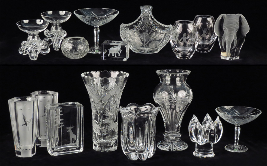 COLLECTION OF CUT AND ETCHED GLASS.