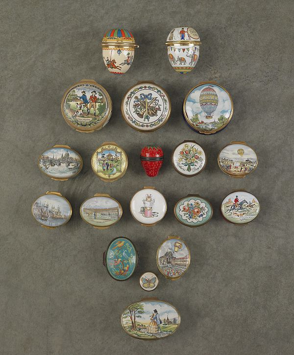 Collection of enameled boxes by