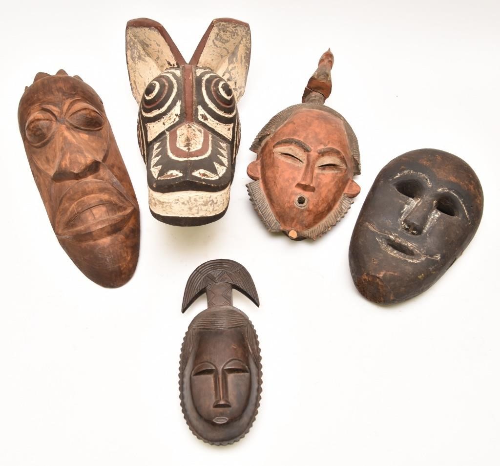 Collection of five African masks
