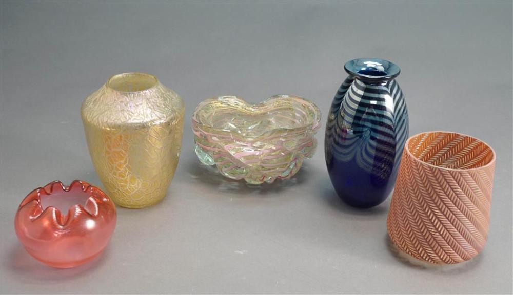 COLLECTION OF FIVE ART GLASS