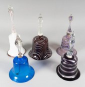 COLLECTION OF FIVE GLASS BELLS
