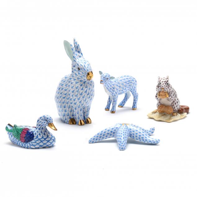 COLLECTION OF FIVE HEREND PORCELAIN