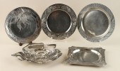 COLLECTION OF FIVE PEWTER TRAY