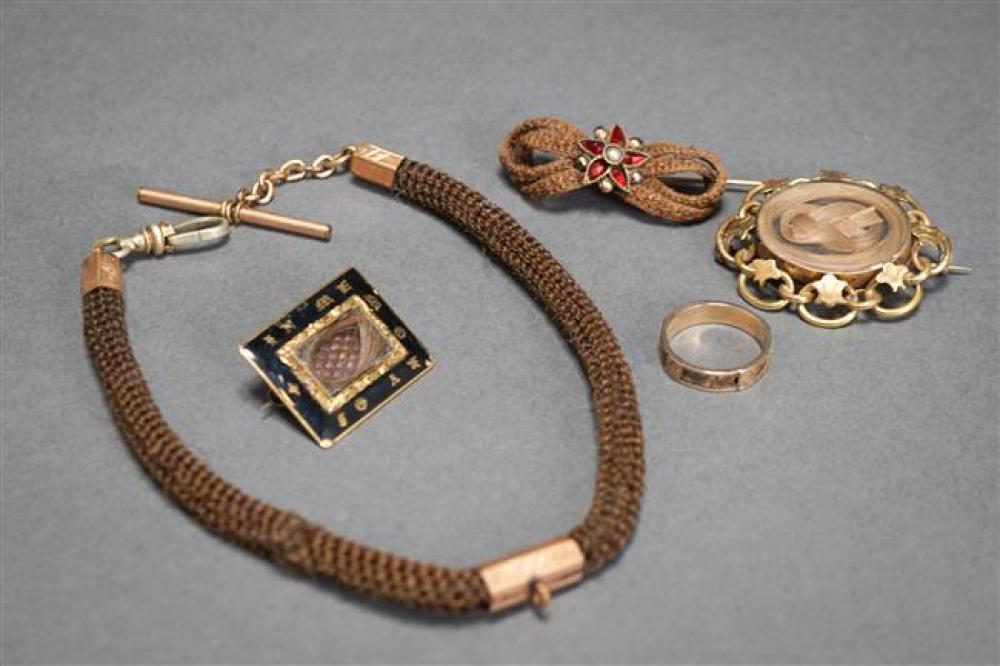 COLLECTION OF FIVE VICTORIAN HAIR