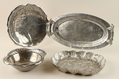COLLECTION OF FOUR PEWTER TRAYS