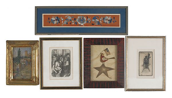 Collection of framed works to