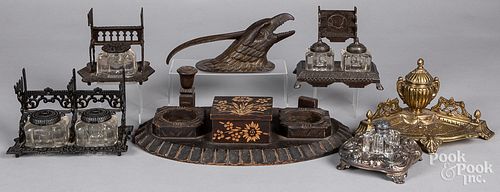 COLLECTION OF INKWELLS AND PEN