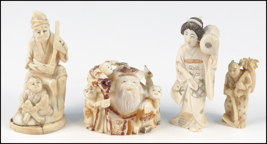 COLLECTION OF IVORY FIGURES.