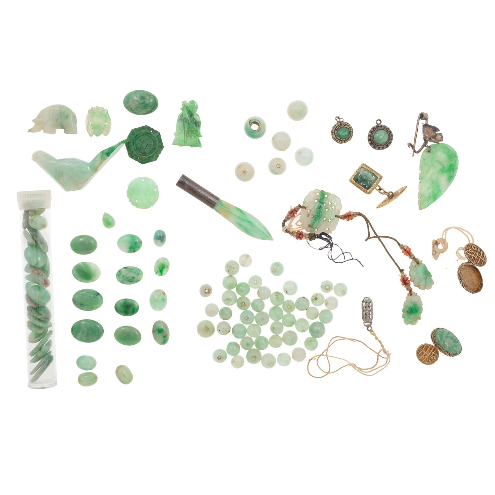 COLLECTION OF JADE BEADS, CABOCHONS