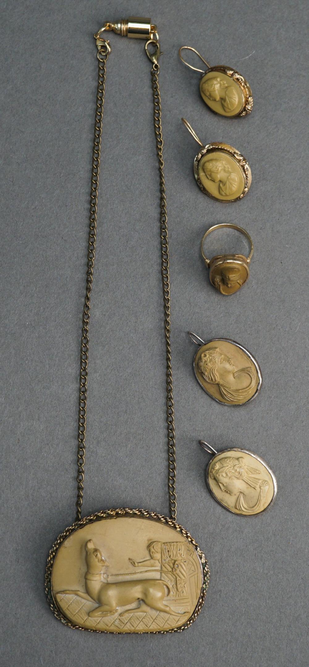 COLLECTION OF LAVA CAMEO JEWELERY W