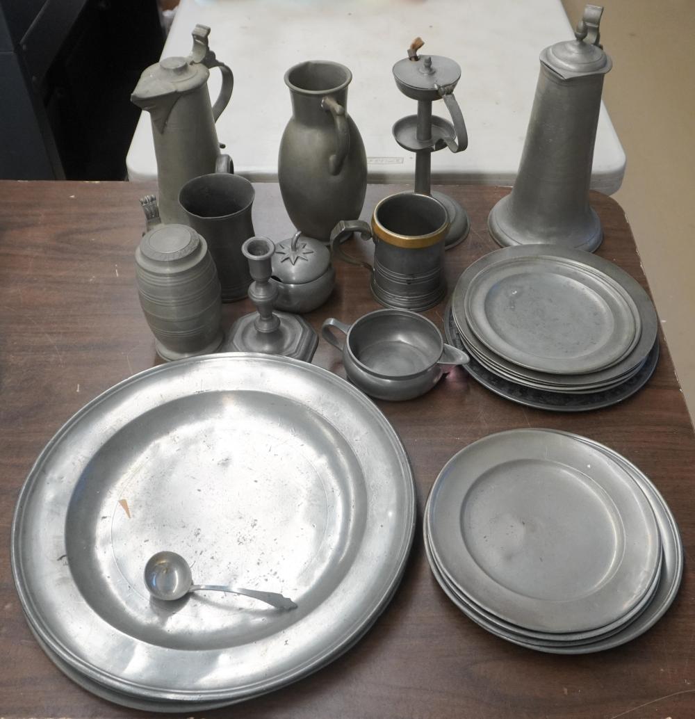 COLLECTION OF PEWTER TABLE
