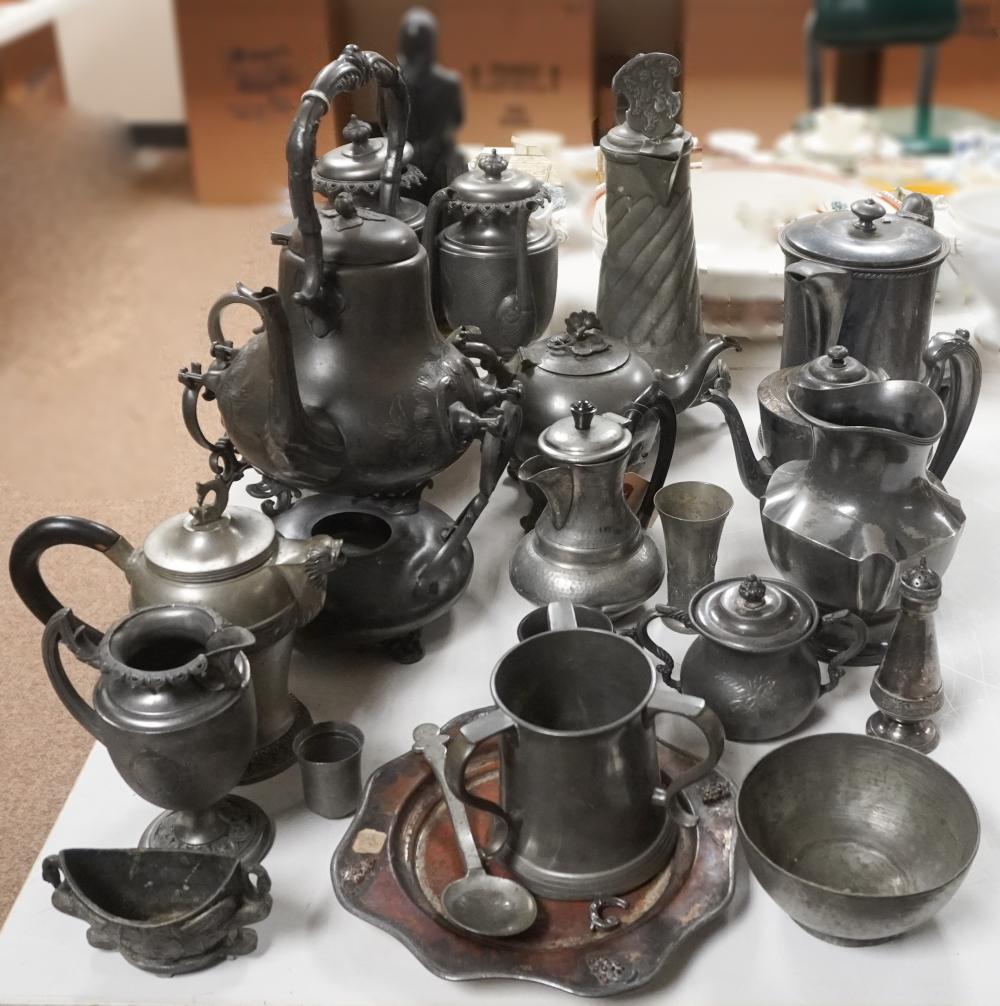 COLLECTION OF PEWTER TABLE