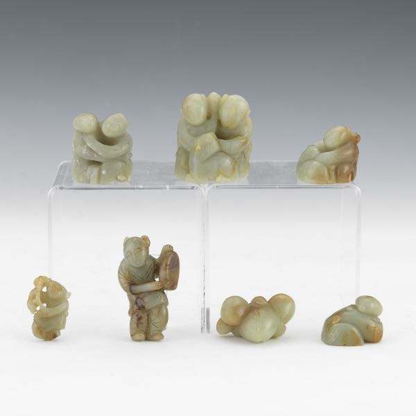 COLLECTION OF SEVEN CARVED JADE