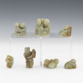 COLLECTION OF SEVEN CARVED JAD