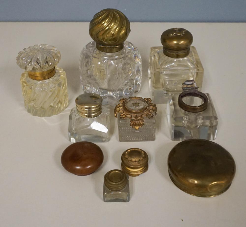 COLLECTION OF SEVEN LIDDED INKWELLS