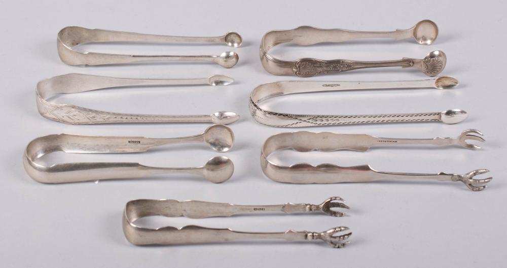 COLLECTION OF SEVEN SILVER SUGAR