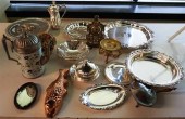 COLLECTION OF SILVER PLATE TRA