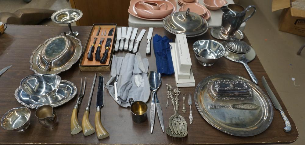 COLLECTION OF SILVERPLATE TABLE