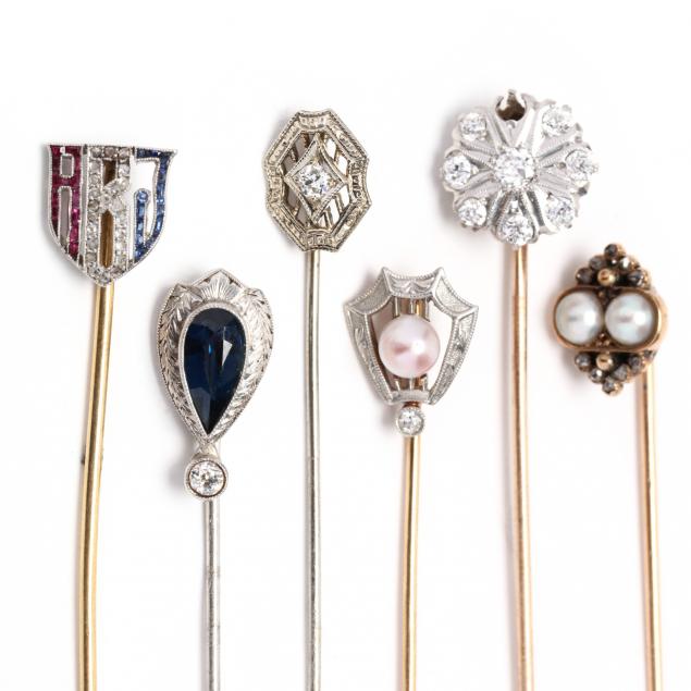 COLLECTION OF SIX ANTIQUE GEM-SET