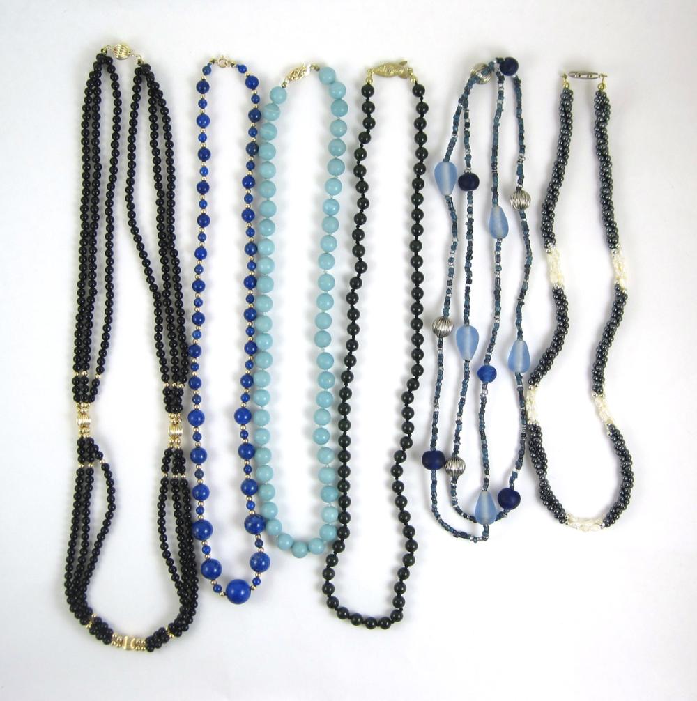 COLLECTION OF SIX BEAD NECKLACES,