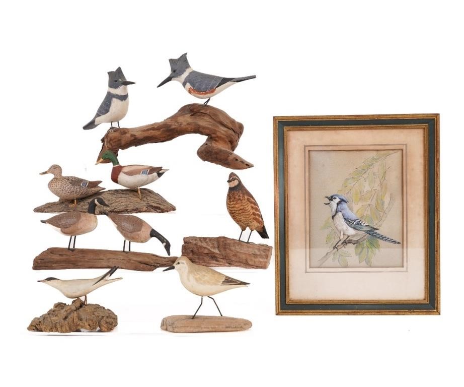 Collection of six carved birds,