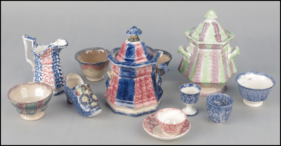 COLLECTION OF SPONGEWARE POTTERY.