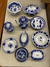 COLLECTION OF TEN FLOW BLUE TA